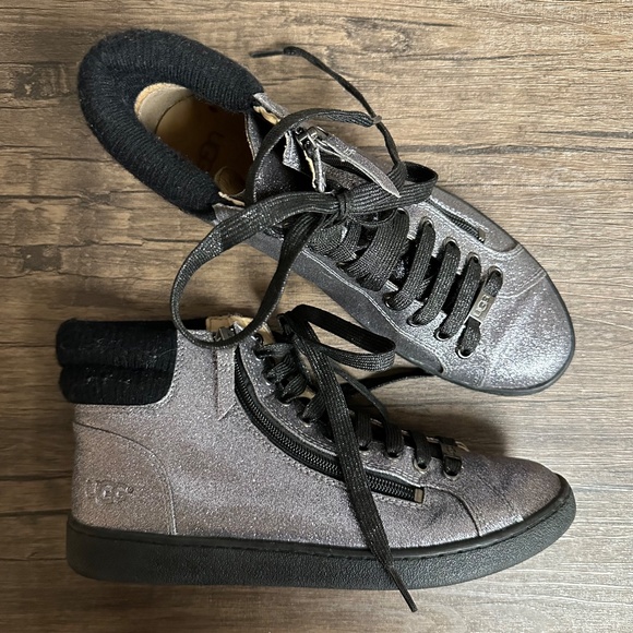 UGG Shoes - **UGG* Silver Metallic Silver x Black High-Top Lace-Up Sneakers Size 9